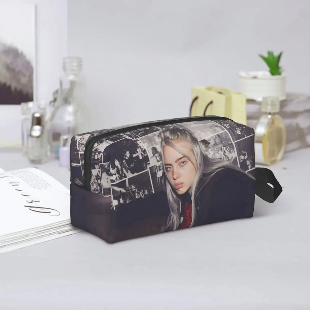 Billie Eilish Make-up-Tasche, Kosmetik-Organizer, Aufbewahrungstasche, Dopp-Kit, Toilettenartikel, Kosmetiktasche für Damen, Beauty-Reise-Federmäppchen
