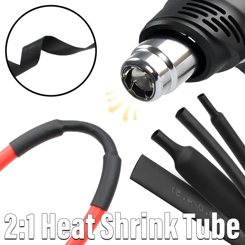 1/2/5M Black 2:1 Heat Shrink Tube Dia 0.6mm ~ 80mm Polyolefin Shrinkable Assortment Tube Insulation Cable Sleeving Sheath Wrap