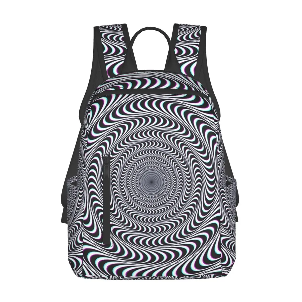 驚くべき催眠術による錯覚効果、催眠術によるサイケデリックスパイラルバックパック、デイパック、子供用ブックバッグ、スクールバッグ、男性用ショルダーバッグ