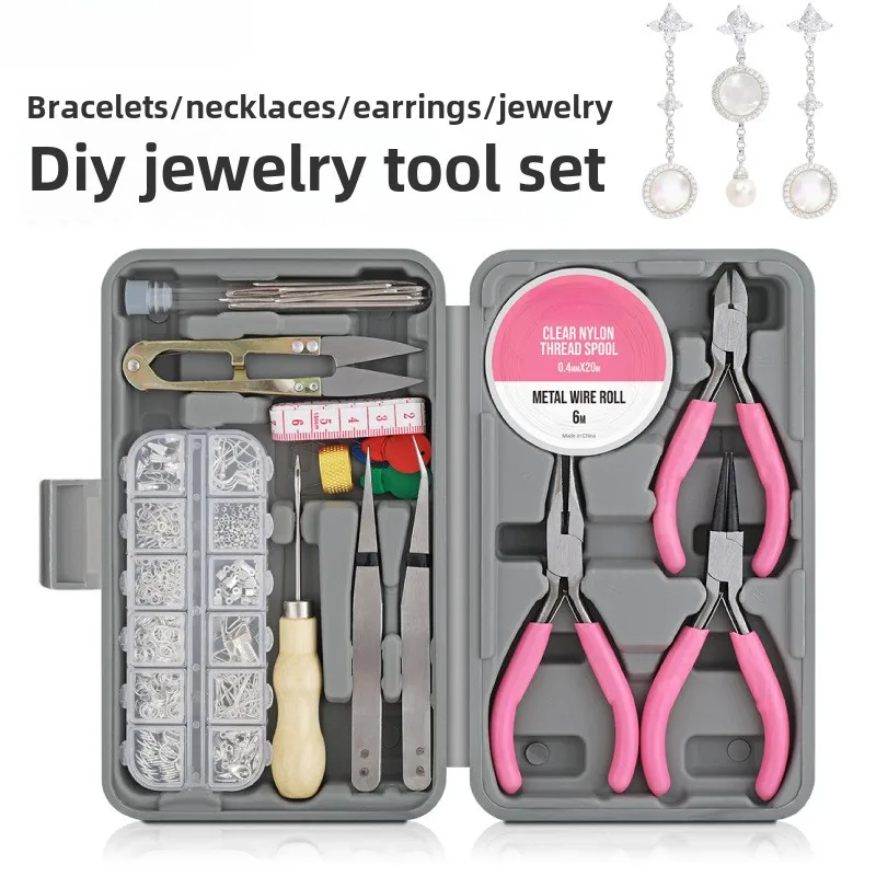 17-Piece Home Jewelry Tool Kit Set with 600-Piece Jewelry Finding Accessories Box Set for Sewing Decorations, Arts, and Crafts