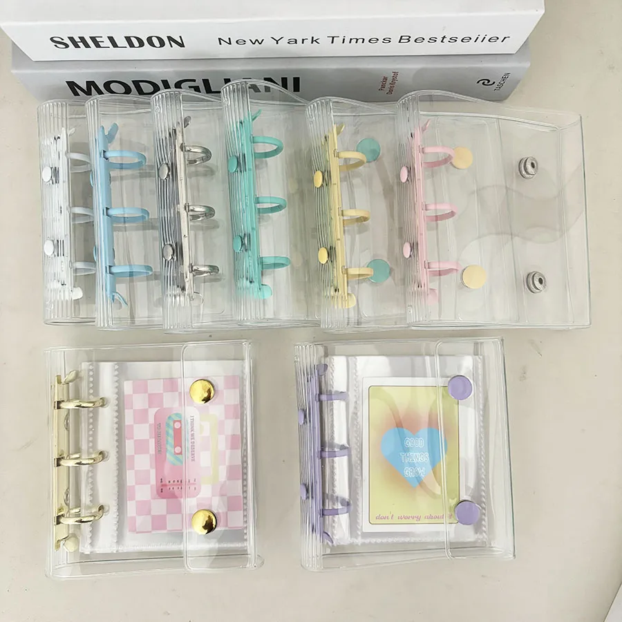 Sharkbang Mini 3 Holes Macaron Binder Cover, Double Buckle DIY Collect Book, 20pcs Sleeves For 3 Inch Postcards, Idol Kpop Cards