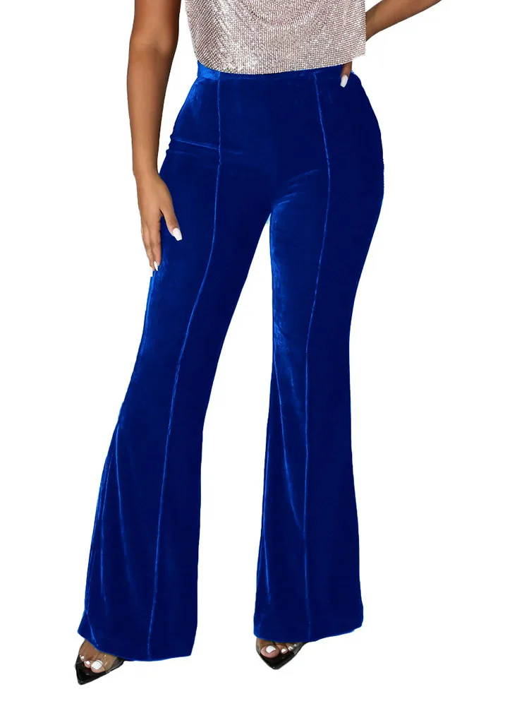 

Szkzk Sexy high waist bodycon velvet flared pants Women streetwear casual trousers Night Club Outfits tight fitted Long Pants