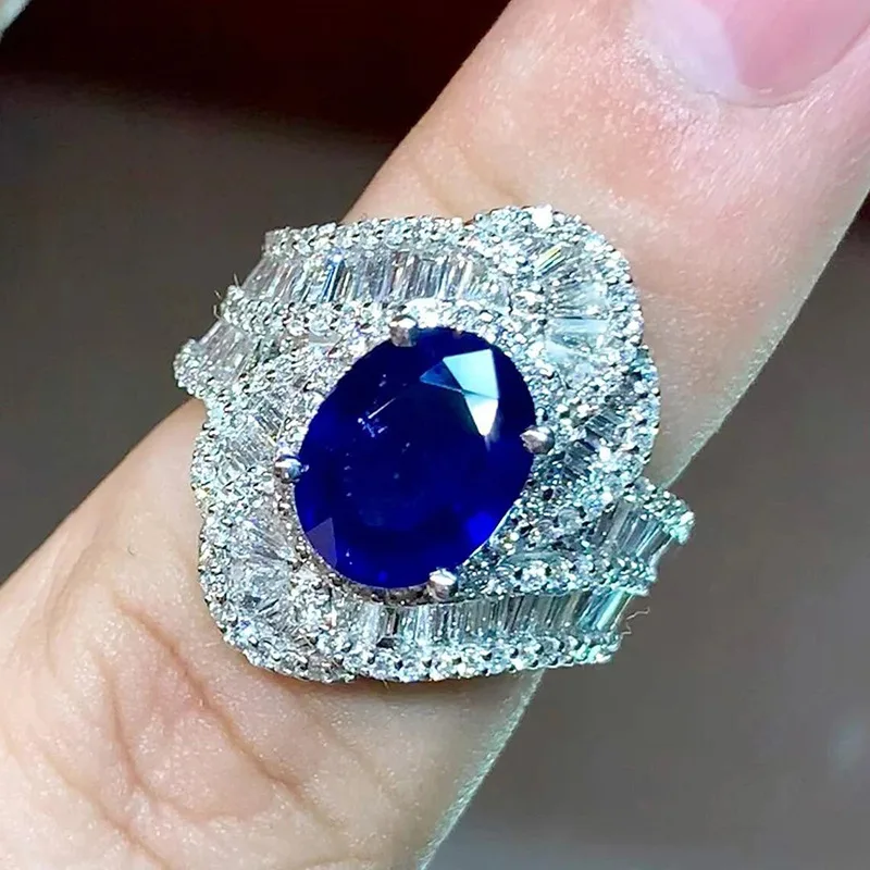 الأوروبية والأمريكية الأزرق تألق الزركون هندسية تصميم خاتم كلاسيكي الحضور مأدبة المجوهرات المنتجات بالجملة