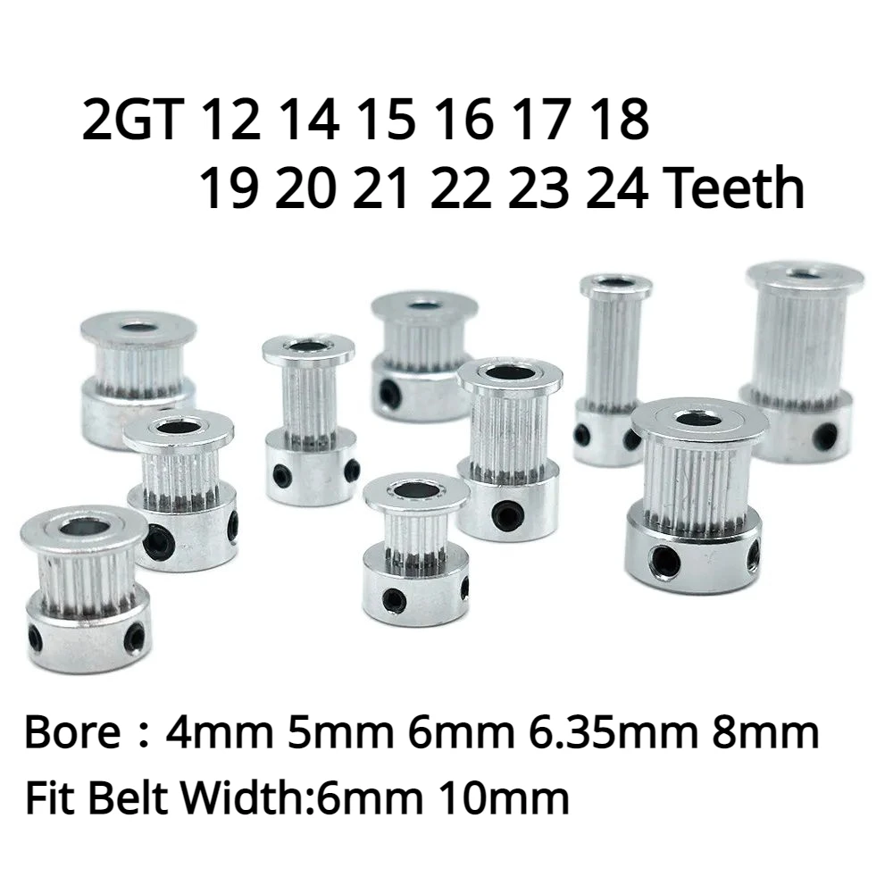 Polea 2GT de 12, 14, 15, 16, 17, 18, 19, 20, 21, 22, 23, 24 dientes de diámetro 4/5/6/6, 35/8mm para correa de distribución de 6mm y 10mm de ancho,