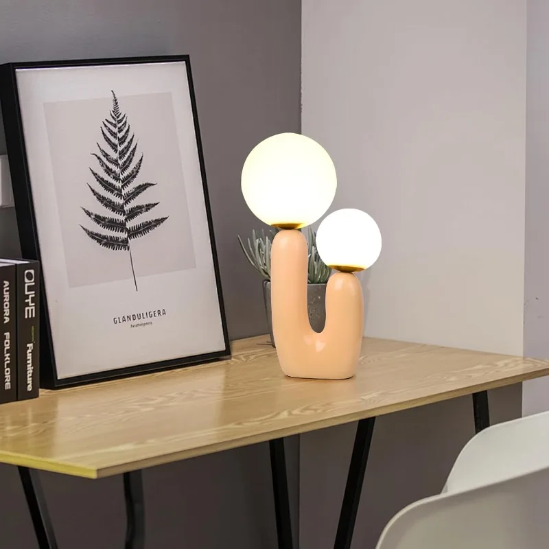 Nightstand Desk Lamp, Creative Nordic Living Room Bedside Bedroom Table Lamp with Led Bulbs, Beige