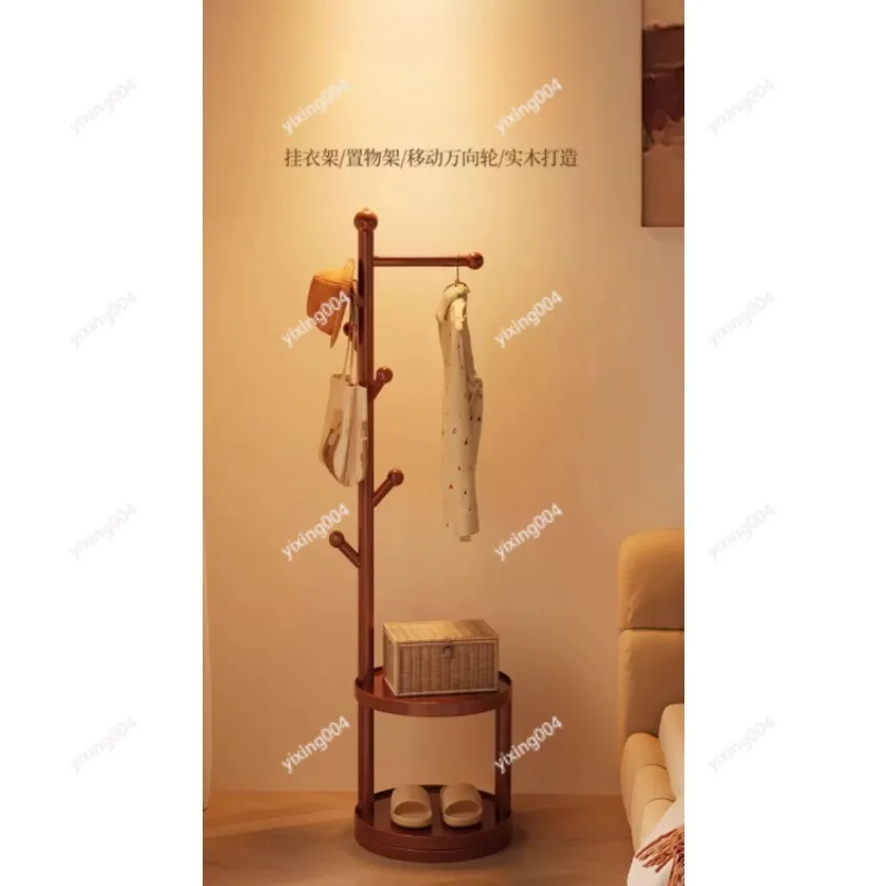 Multifunctional Solid Wood Coat Rack, Freestanding Clothes Hanger for Living Room Bedside