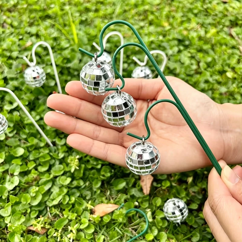 10pcs Garden Stake Ornament Fairy Tale Mini Disco Ball Glitter Micro Landscape Decor Insert For Potted Plant Outdoor Yard Scene