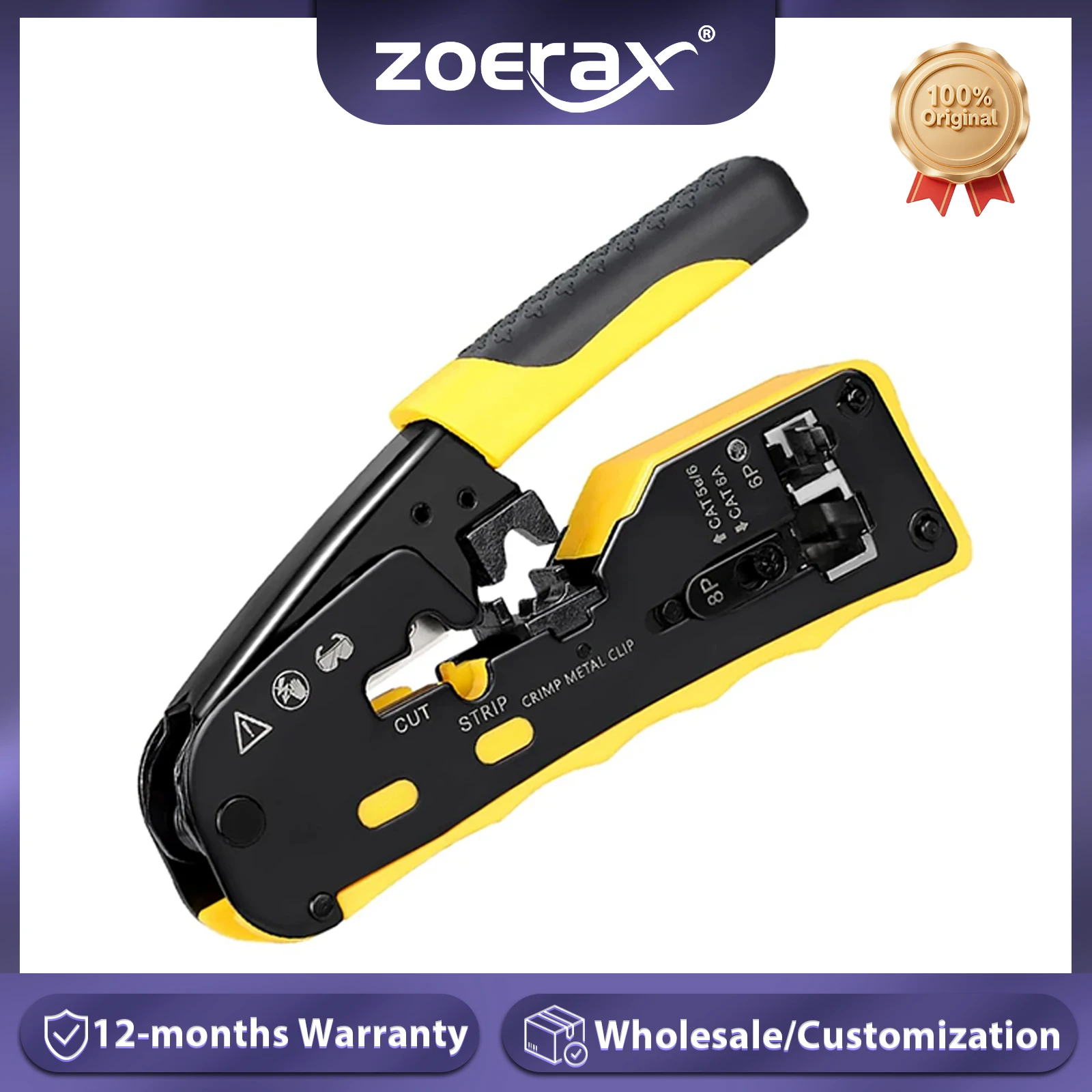 

ZoeRax RJ45 Crimp Tool Pass Through Industrial Grade Ethernet Crimper All-in-one Ratcheting Modular Data Cable Crimper