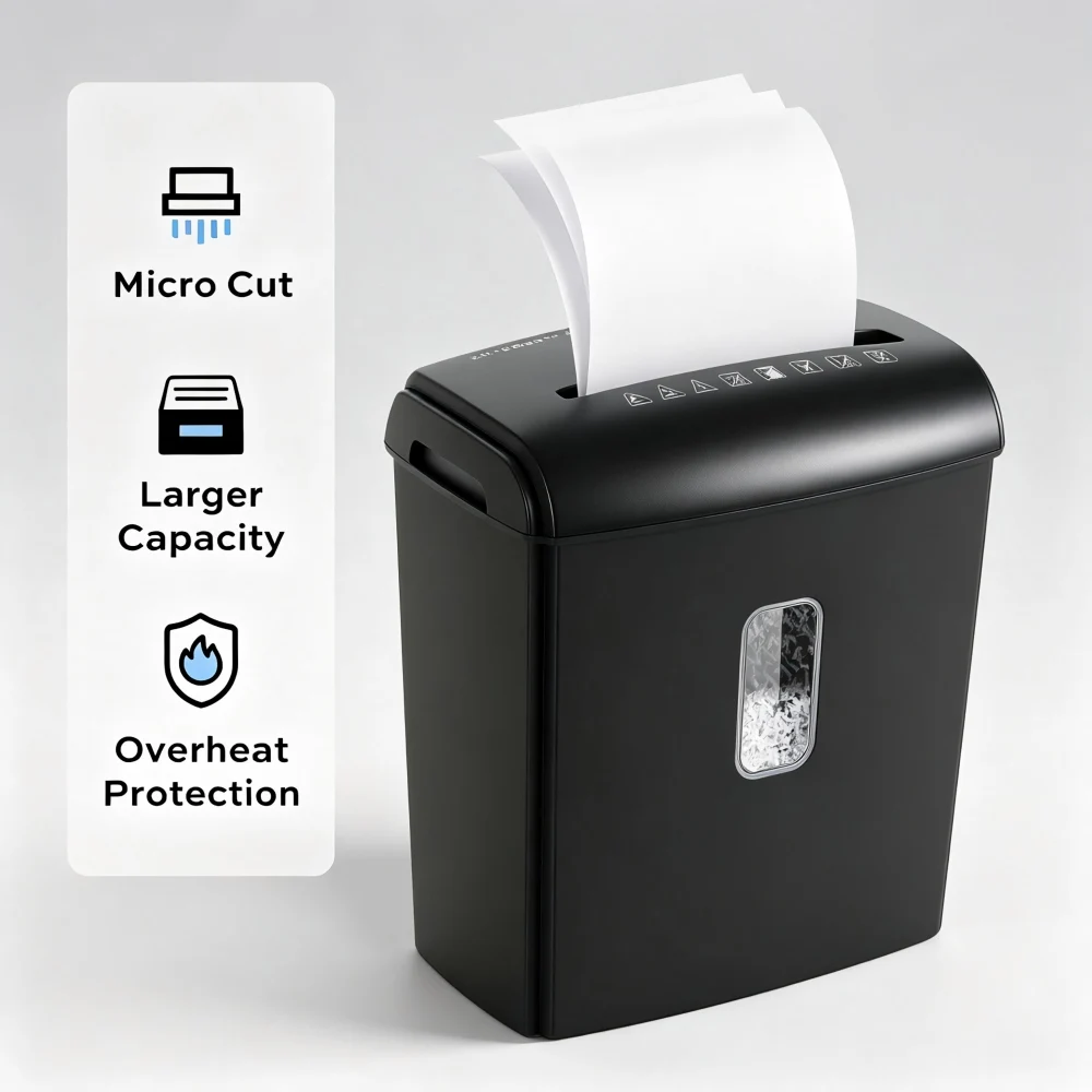 Deli 8-Sheet Micro Cut Shredder P5 Security Level 4 Gal Wastebasket with Handle Transparent Window for Home Office Credit Card