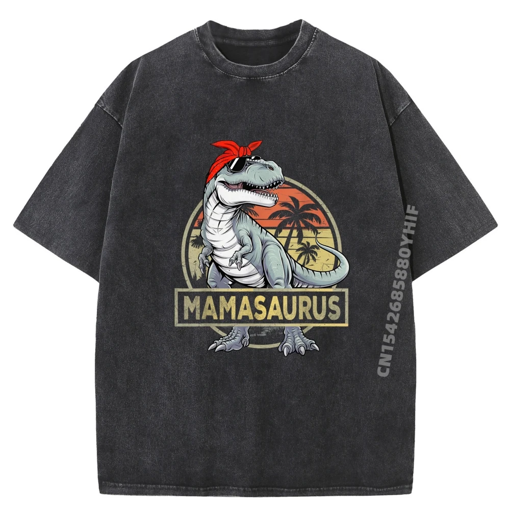 

Mama Saurus Dinosaur Mamasaurus T Rex Family Kid Boy Graphic T Shirts Mens Leisure Washed Camisetas Gift Idea