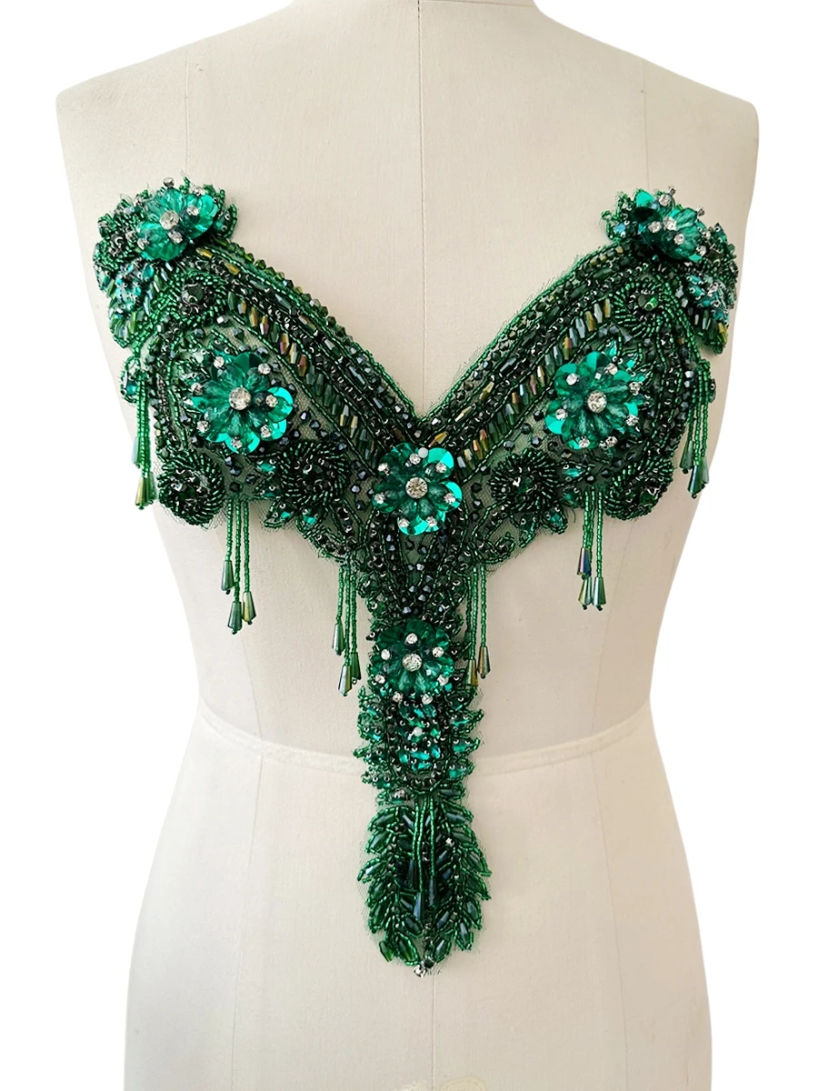 Appliqued Beaded Diamond Crystal Bra Tassel Apparel Decoration Evening Dress Neck Fabric Luxury Handmade Rhinestone Material