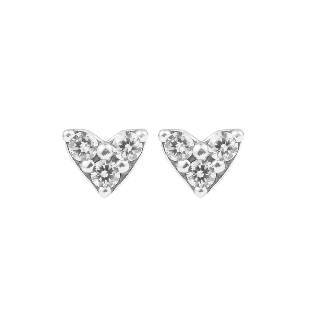 

Christmas Crystals Triple Stone Heart Stud Earrings For Women 925 Sterling Silver DIY Fashion Small Earrings Jewellry Fine Girl