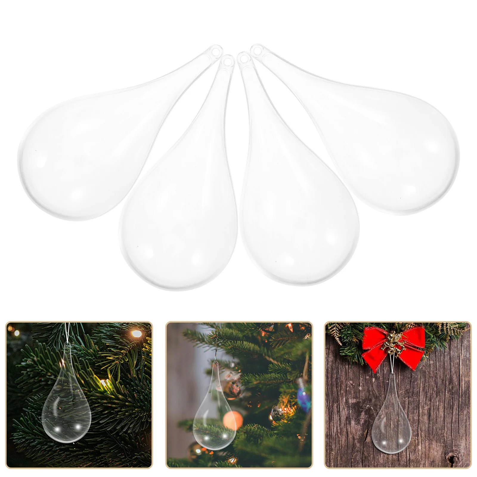

8Pcs Clear Hanging Water Drop Fillable Balls Plastic Transparent Ornaments Party Wedding Christmas DIY Gift Packaging