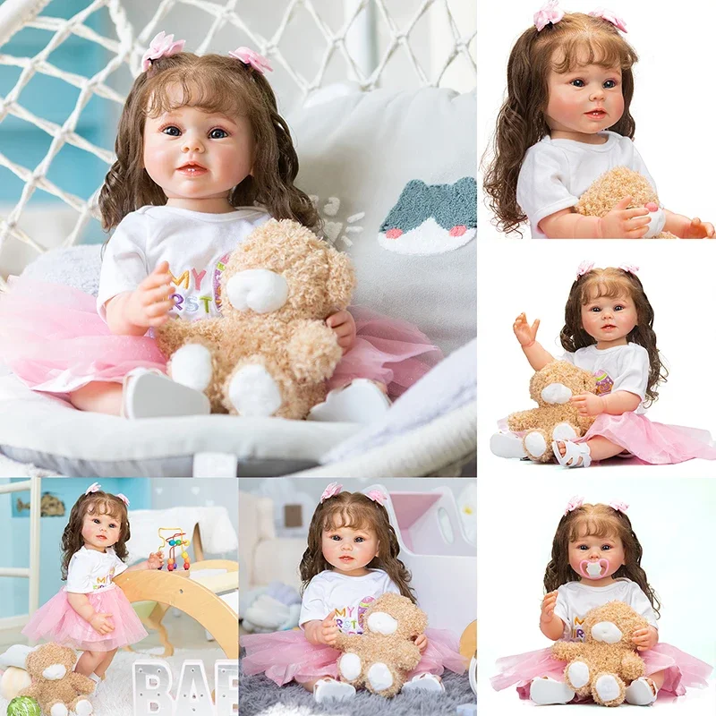 

55CM Reborn Doll Full Body Soft Silicone Vinyl Toddler Bonnie Girl with Teeth Lifelike Soft Touch Flexible 3D Skin Visible Veins