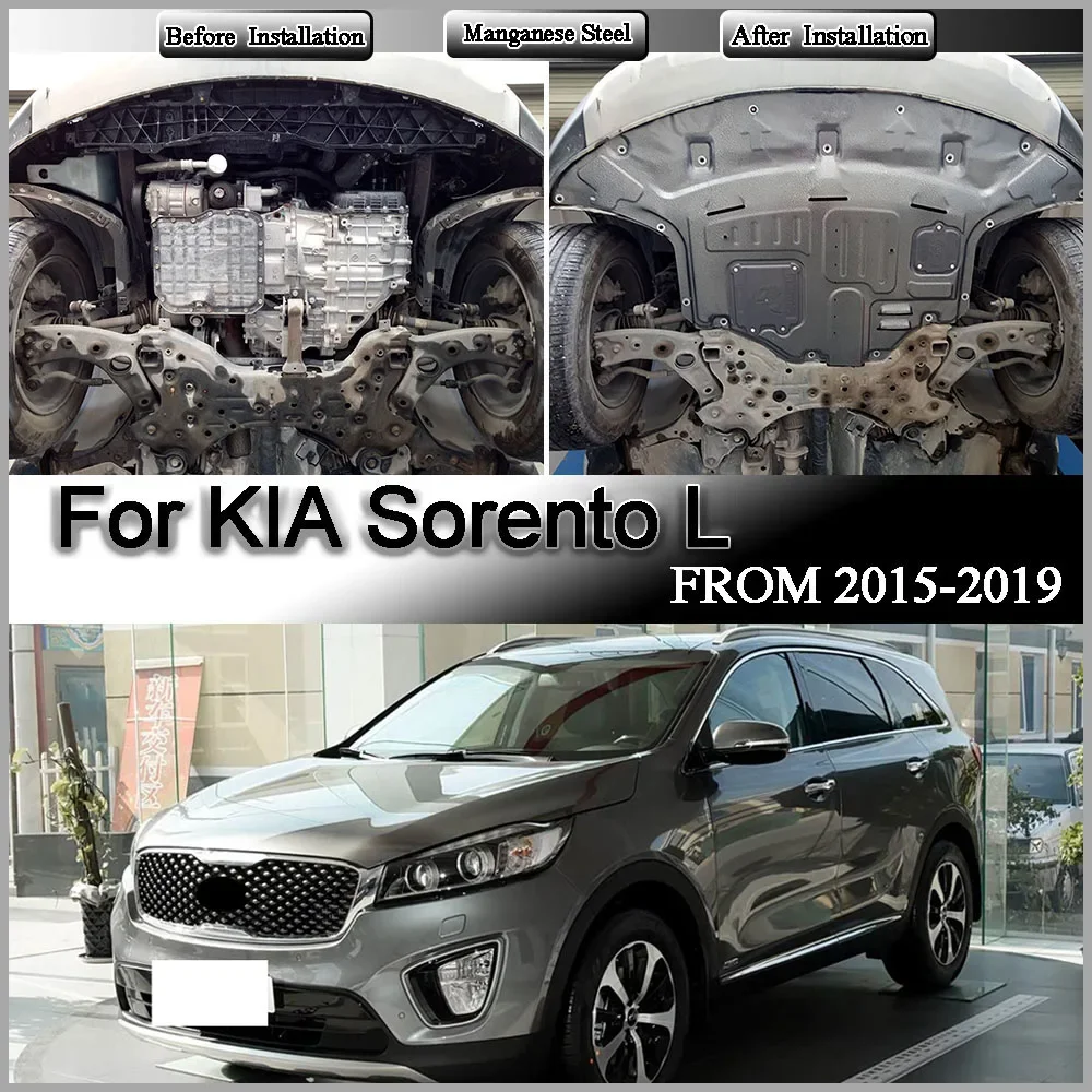 Black Under Engine Guard Plate Splash Shield Mud Fender Cover For KIA Sorento L 2015-2019 2.0T 2.2T 2.4L Mudguard Protector