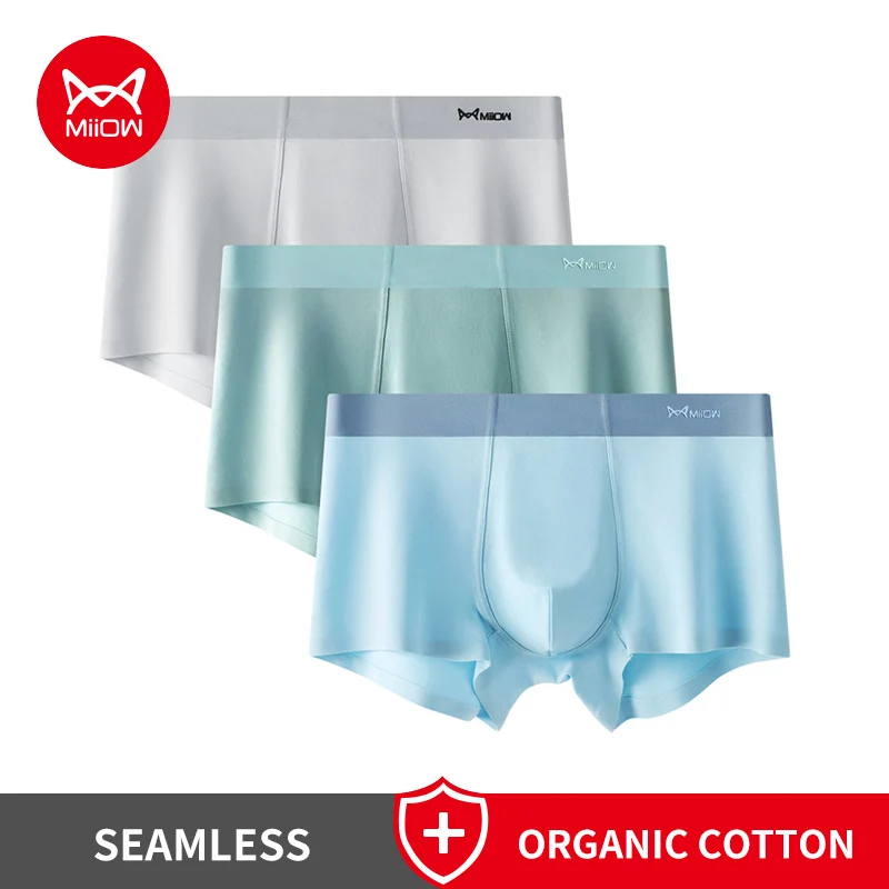 MiiOW 3Pcs Cotton Men's Underwear Sexy Seamless 3A Graphene Antibacterial Boxer Shorts Male Breathable Underpants Boxershorts