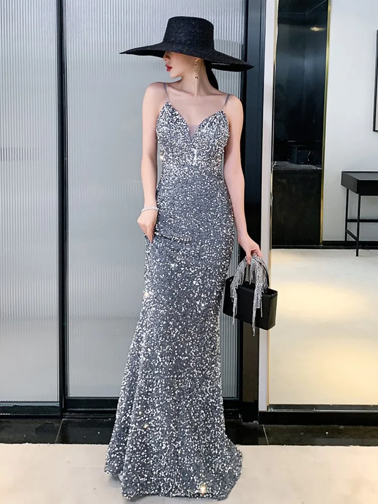 

Изысканное вечернее платье для женщин: новое, сексуальное, расшитое бисером, роскошное длинное платье-русалка для вечеринок и свадеб