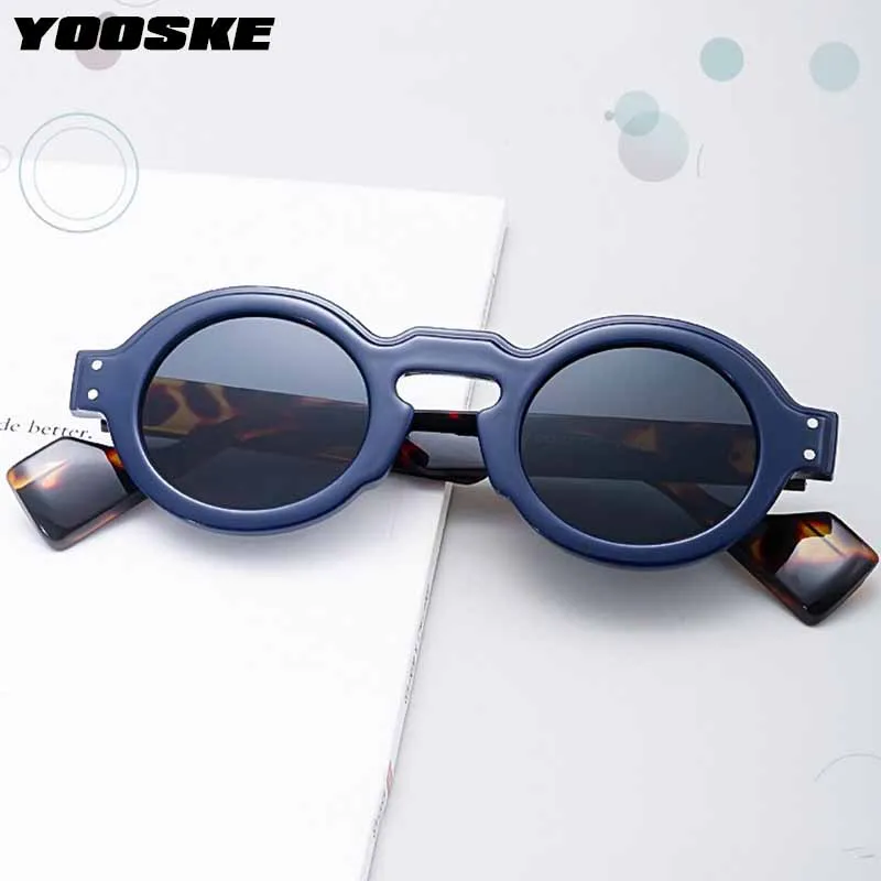 YOOSKE النظارات الشمسية المستديرة النساء الرجال فاسق مزدوجة اللون ظلال الرجعية المسامير الديكور تتجه نظارات شمسية واضح عدسة الإطار UV400 #2
