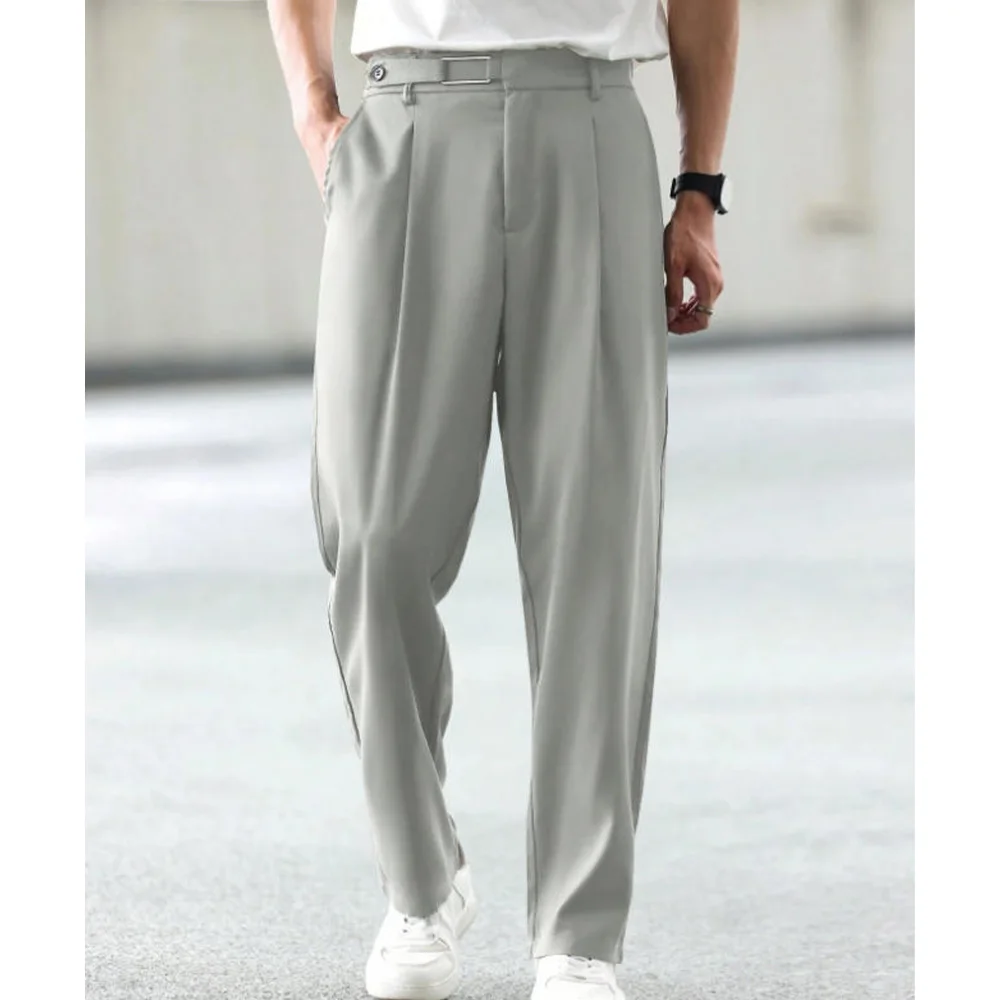 

Мужские брюки из полиэстера с низкой талией, плиссированные однотонные классические деловые рабочие брюки, официальная офисная одежда, облегающие мужские брюки