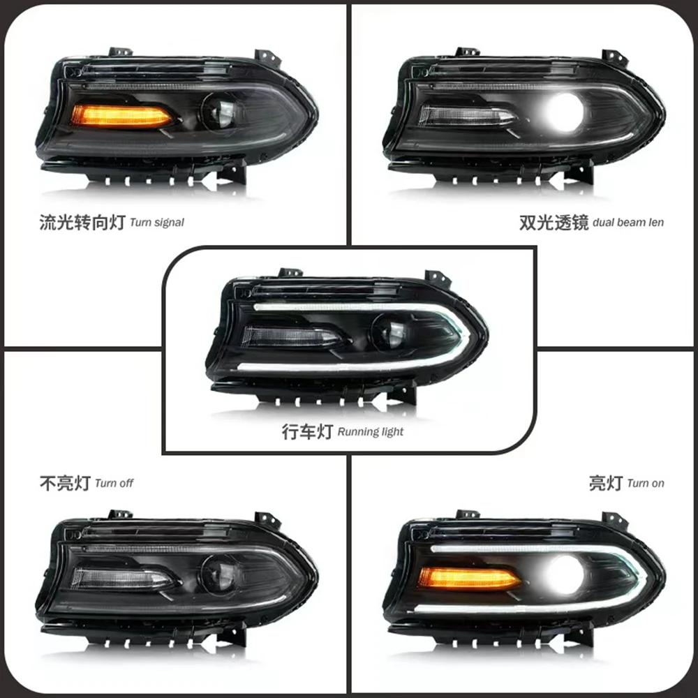 2 Pcs LED Headlights RGB Front Head Lamp for Dodge Charger 2015-2020 Sequential Amber Turn Signal Plug and Play