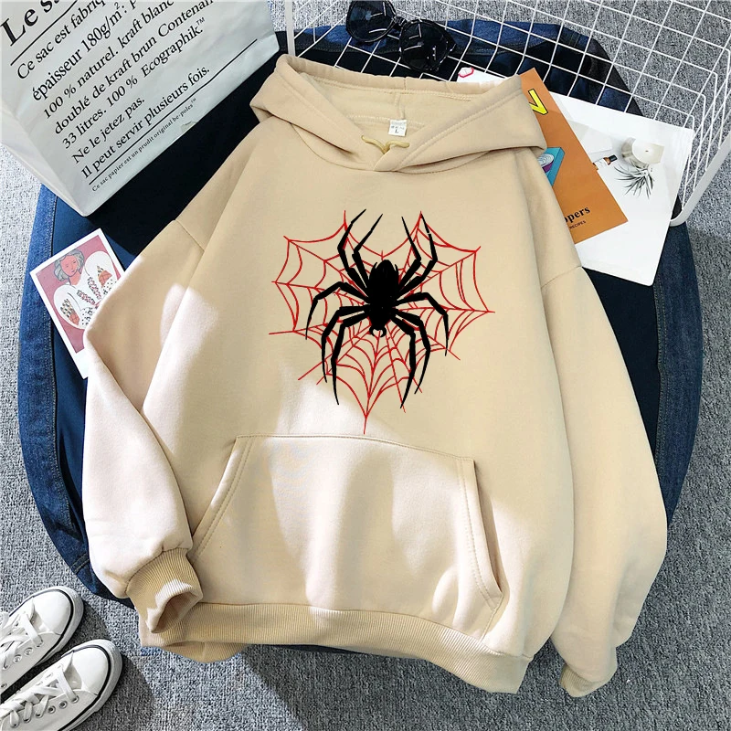 Women's Spider Graphic Gothic Printed Hoodies Casual Vintage Sweashirts Woman Autunm Winter Long Sleeve Hooded Pullovers Clothes