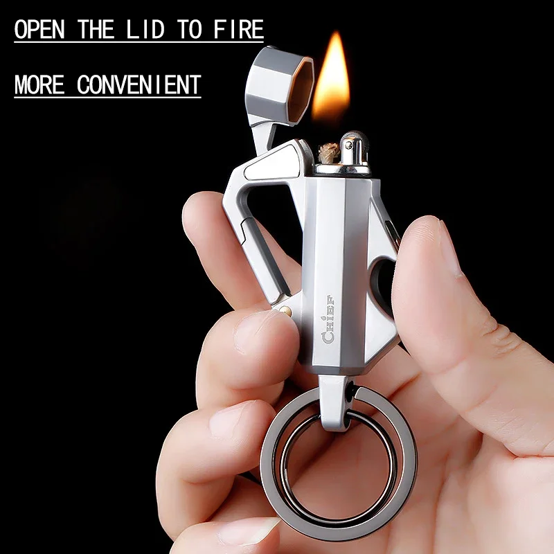 CHIEF Metal Multi-function Keychain Kerosene Lighter Outdoor Bottle Opener Tools Classic Grinding Wheel Ignition Lighters Smoke