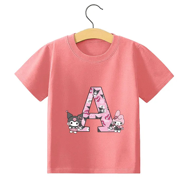 

Sanrio Melody Kids T-shirt Cute Letters A-Z Anime Pink Cotton Girl Summer Tees Short Sleeve Y2K Trend Streetwear Kawaii Clothes
