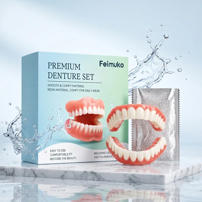 Adult Adjustable Fake Teeth Comfort Silicone Dentures Unisex Upper/Lower Teeth DIY Temporary Fix for Confident Smile Full Mouth
