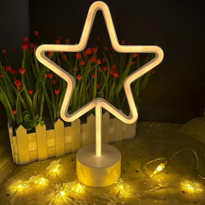 Neon Sign LED Moon shaped Neon Light Battery/USB Powered Warm White Neon Lamp with Holder Base Star Holiday Nightlight Decor 111