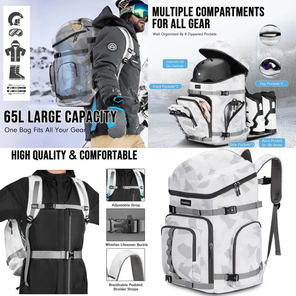 

Рюкзак YOREPEK 65 л для лыжных ботинок с 8 креплениями, водонепроницаемый, для лыжных снаряжений или авиаперелетов, рюкзак для лыжных ботинок или снаряжения, Hel
