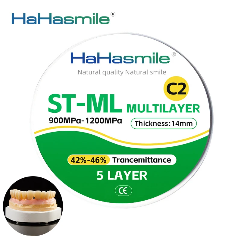 HaHasmile ST-ML C1 Multilayer Zirconia Disc CADCAM Block 98MM 5 Layer Dental Lab Super Translucency Dental Zirconia Disc