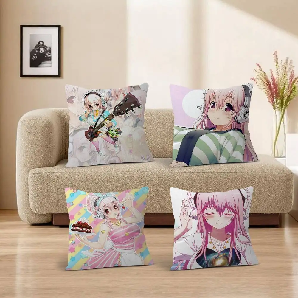 Pink Hair Super Rock Sonico Anime Girl Guitar soft Comfortable Pillow Case for cute Sofa Living Room Home office Decor Covers