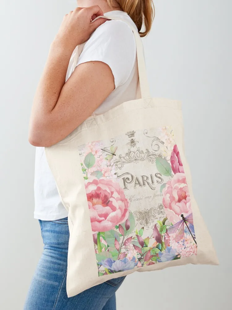 Paris Flower Market I roses, flowers, floral dragonflies Tote Bag Gift bags tote bag canvas Women's shopping bag Canvas Tote