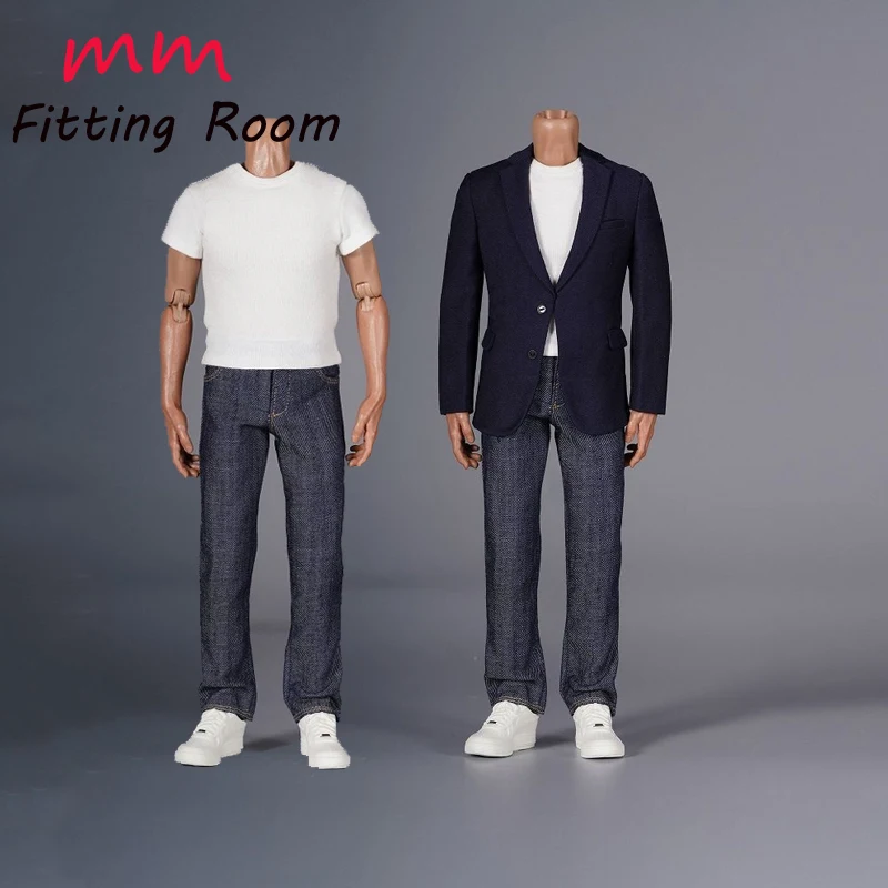 

1/6 scale male dolls clothes ‌blue western coat white T-shirt jeans white shoes set for 12'' inches soldier action figure