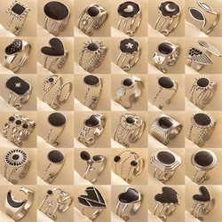 Gothic Stainless Steel White Enamel Opening Finger Rings for Women Girls Gifts Geometric Adjustable Finger Ring Vintage Jewelry
