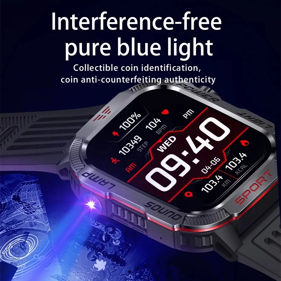 2024 New Sport Smart Watch 2.01 Inch HD Screen 600 mAh Flashlight Compass Heart Rate Waterproof Bluetooth Call Smartwatch Men