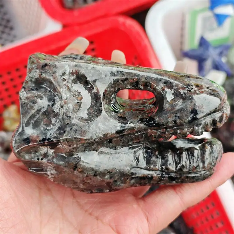 Natural Yooperlite Dinosaur Skull Carving Energy Stone Crafts Small Decoration Home Decor Holiday Gift 1pcs