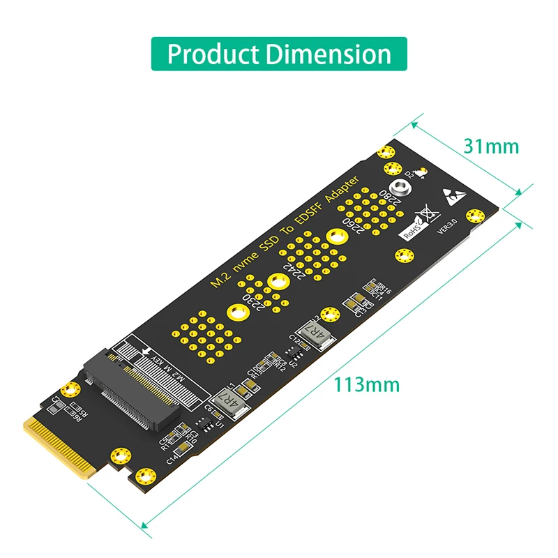 NEW M.2 NVME M Key to EDSFF E1.S Adapter PCIe 4.0/3.0 X4 Expansion Card for 1U Server Chassis Support 2230 2242 2260 2280 M2 SSD