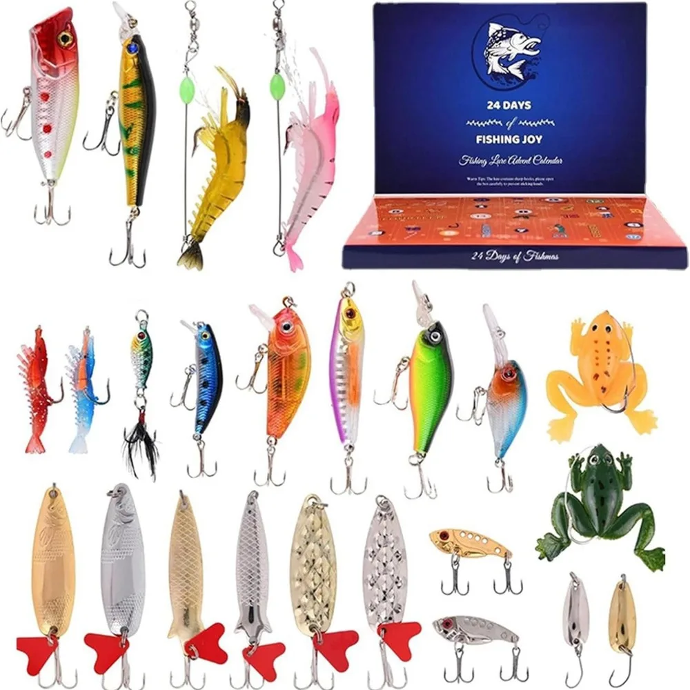 24 Pcs/Set Diverse Advent Calendar Unique Durable Christmas Countdown Gifts Set Realistic 24 Days Fishing Tackle Lures Set