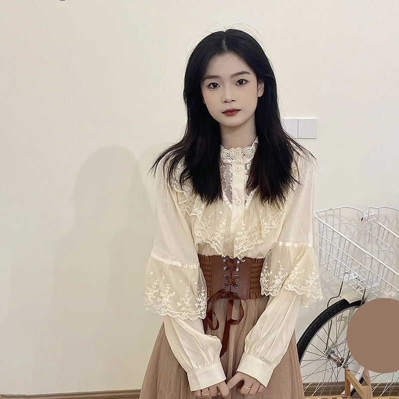 

Camisas De Mujer Moda Свободные рубашки с воротником-стойкой и длинными рукавами Модные летние блузки Топы Кружевные винтажные блузки для женщин