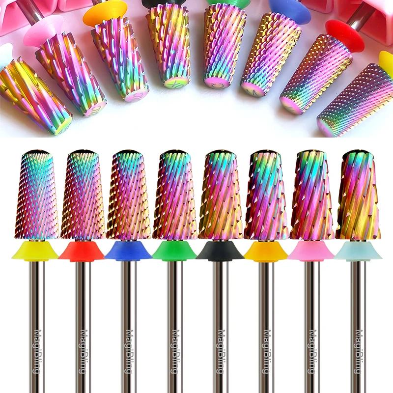 MagiBling 5in1 Tungsten Nail Drill Bits Cross Cut Tapered Barrel Left Right Hand Acrylic Cutter Gel Removal Manicure Tool 3/32''