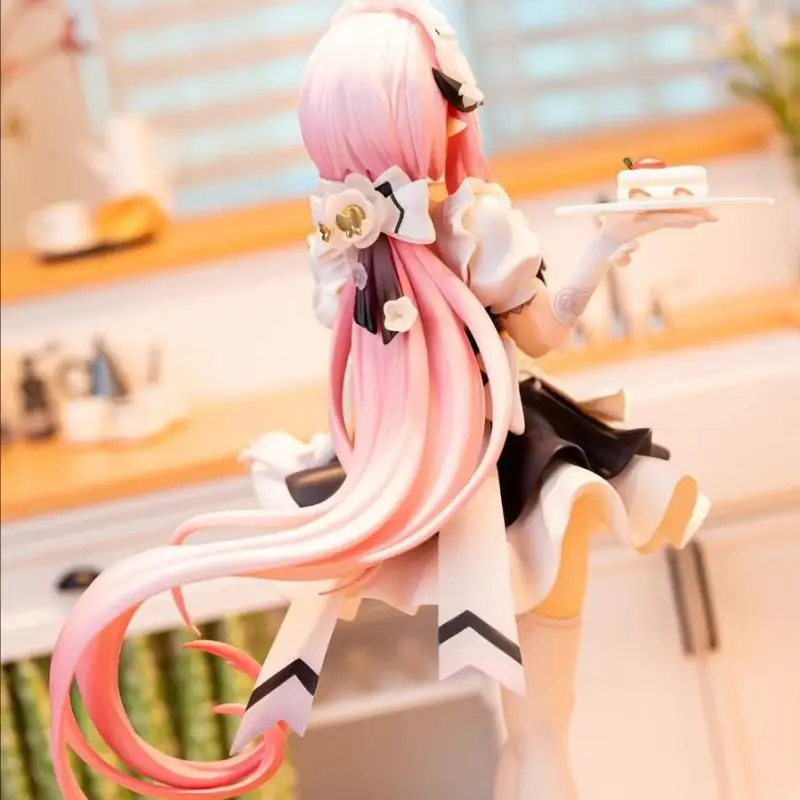 24Cm Honkai 3 Game Figure Elysia Coffee Maid Carrying A Cake Pvc Gk Model Statue Collection Doll Desktop Decoration Toy Gifts