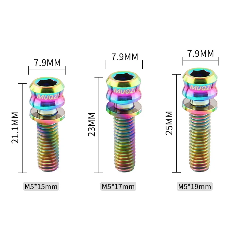 MUQZI 4PS Titanium Stem Screw M5 x 15 17 19mm Vacuum Plating With Washer Fixing Bolts For MTB Road Bicycle Handlebar Riser