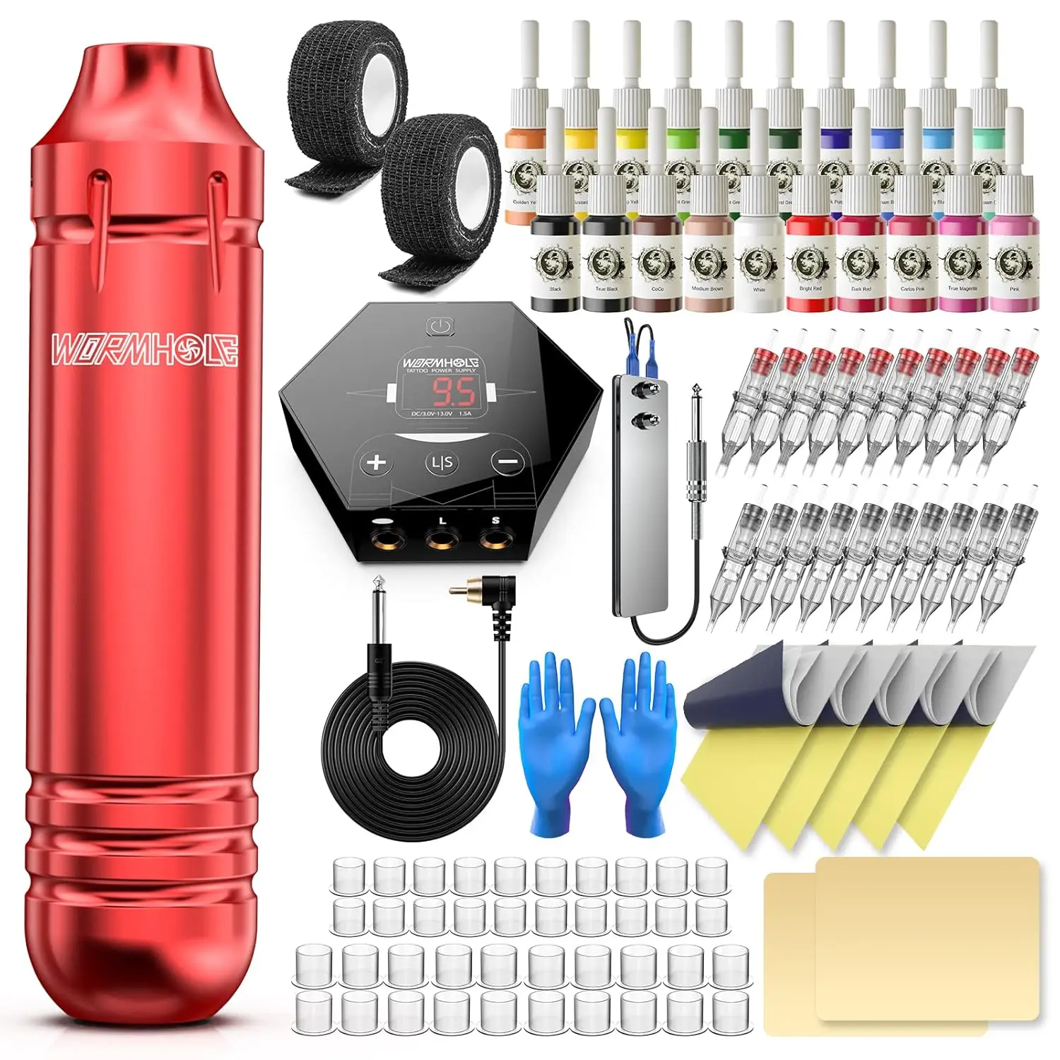 

Профессиональный набор для татуировок для начинающих с 20 цветными чернилами, блоком питания и машинкой Red Pen