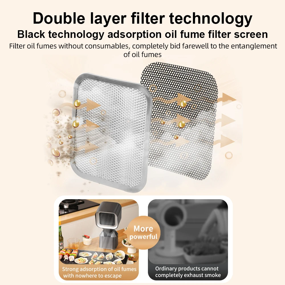 ポータブルフードファン,吸引力の角度と高さを調整可能,取り外し可能,2つの風速,3600rpm