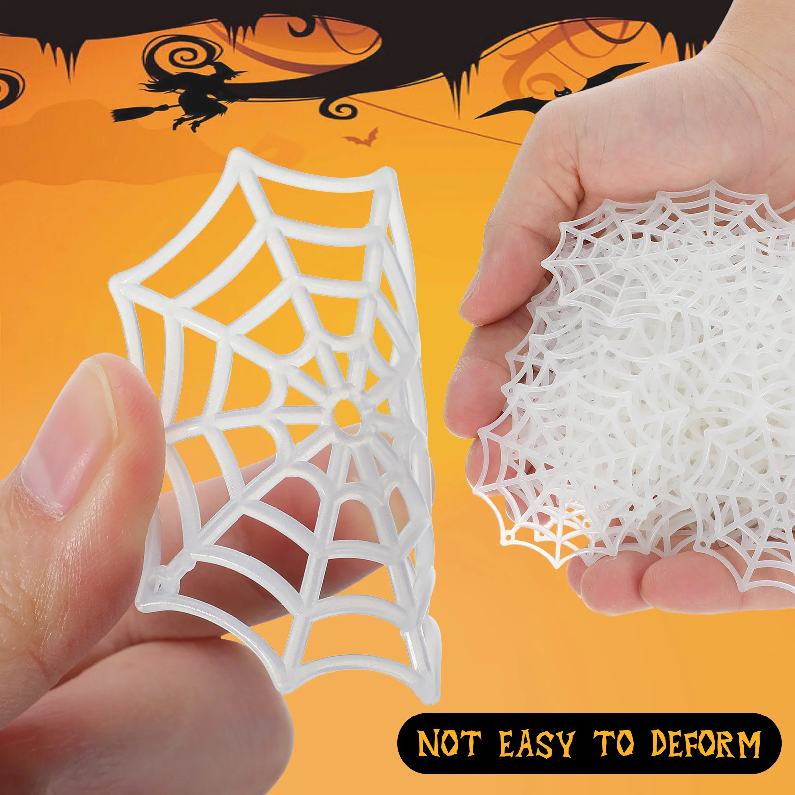 150 pezzi di ragnatela luminosa per decorazioni di Halloween, ragnatela di plastica, decorazione da appendere, oggetti di scena per feste per la scena del cortile della casa stregata