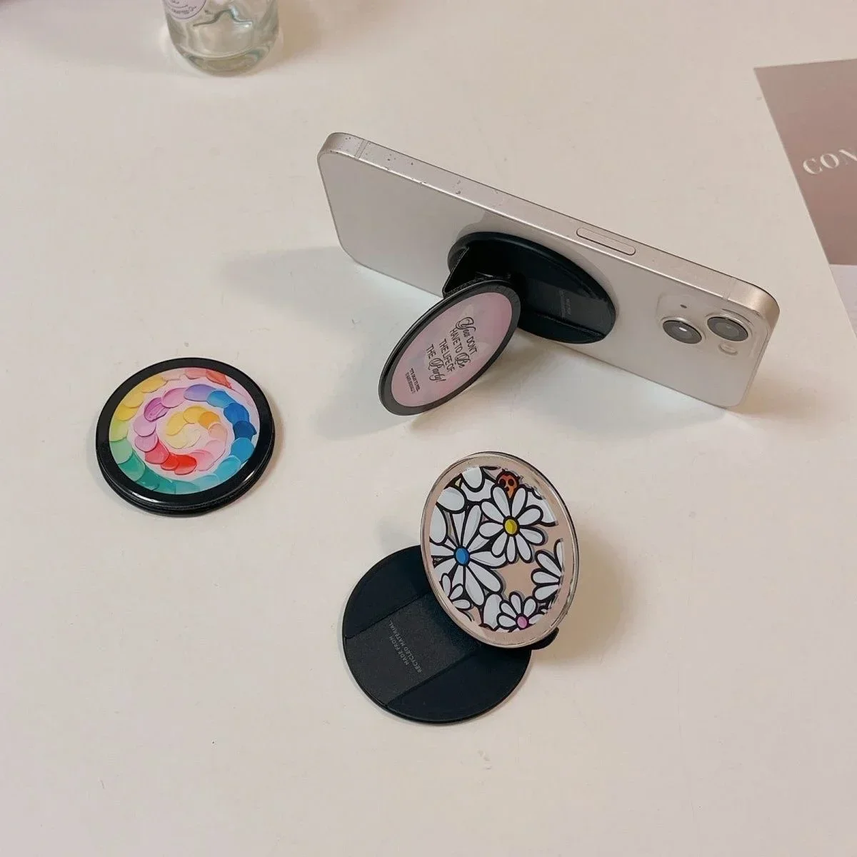 Cartoon Magnetic Folding Black Phone Stand for IPhone 11 12 13 14 15 16 Pro Max Holder Mount Support for Galaxy S24 Ultra