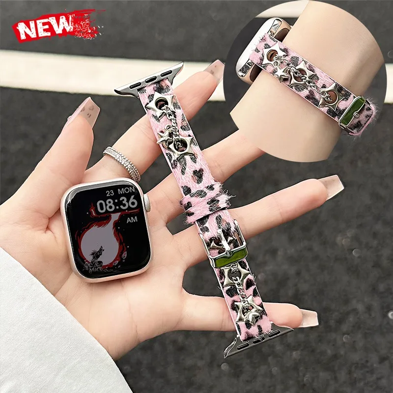 Lederband für iWatch Ultra3 2 S11 10 9 8 7 6 Se Punk-Stil Metallarmband für Apple Watch 40 mm 41 42 44 45 mm 46 mm 49 mm