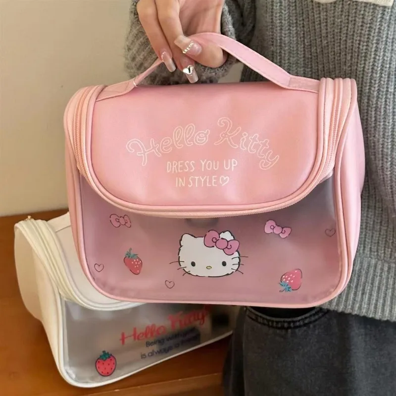 MINISO PVC Hello Kitty Makeup Bag for Women Waterproof with Zipper Fashion Trend Brand Luxury Travel Organizer Cute Cosmetic Bag