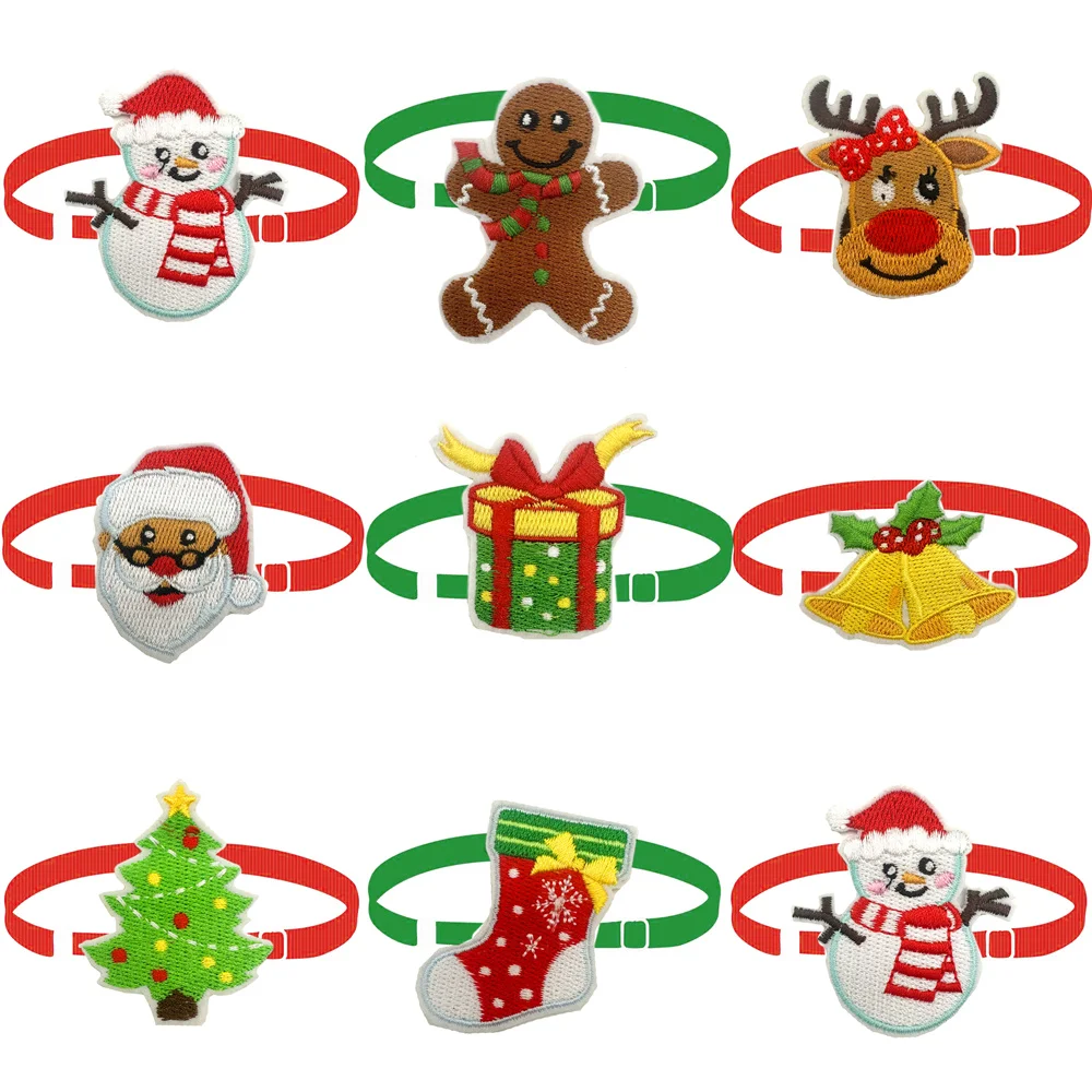 Christmas Cloth Sticker Style Dog Bow Ties Adjustable Small Dog Cat Bowtie Snowman Santa Claus Dog Accessories for Small Dogs